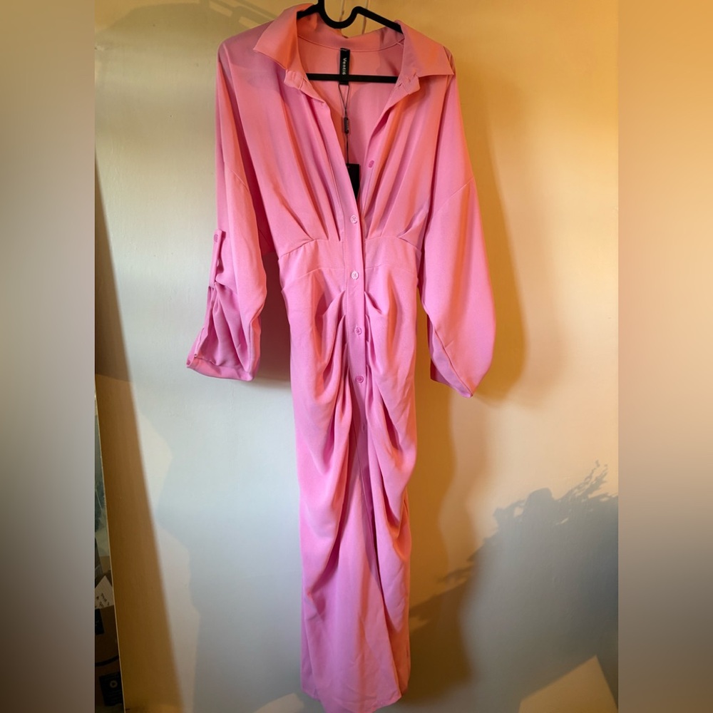 Pink Button-Up Maxi Dress